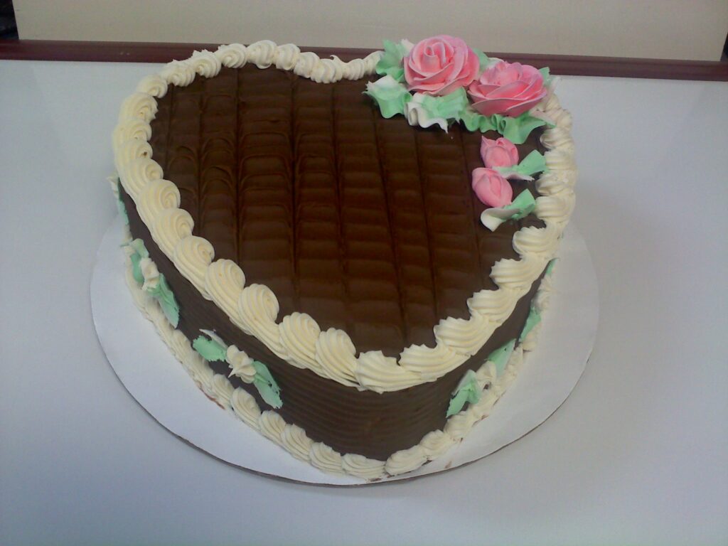 Chocolate ice cream cake shaped like a heart