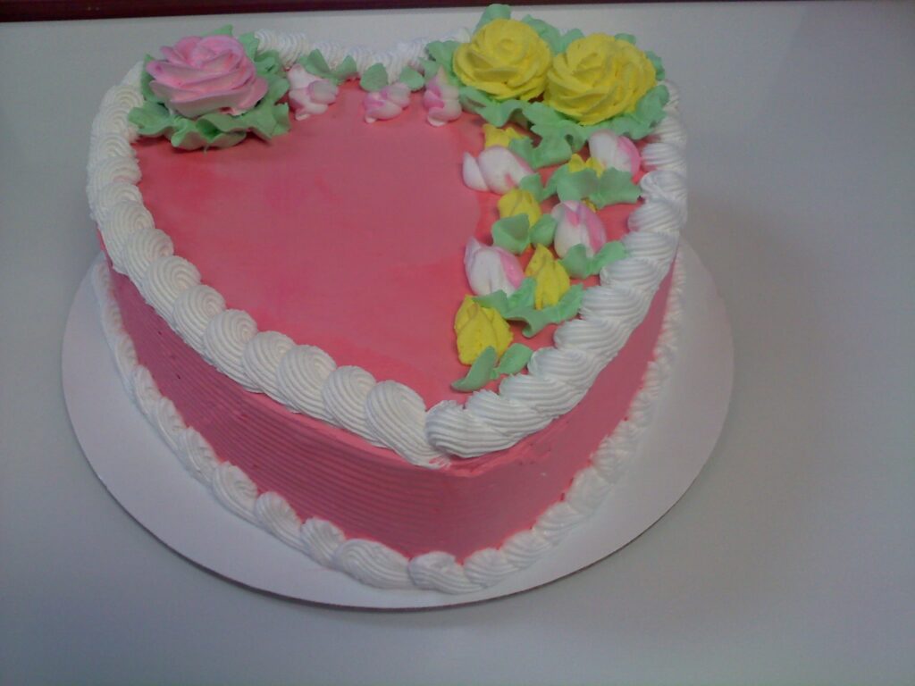 Heart-shaped ice cream cake