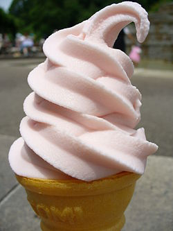 Swirled soft serve ice cream in a cup